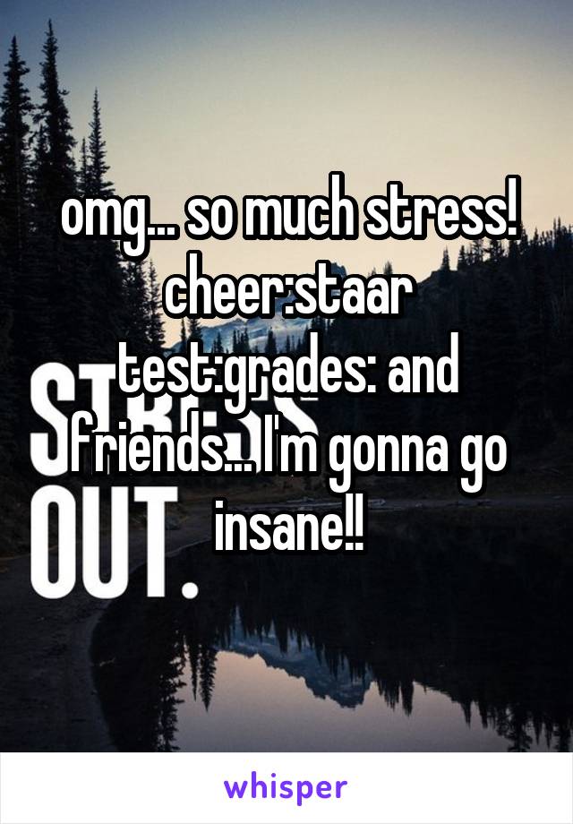 omg... so much stress! cheer:staar test:grades: and friends... I'm gonna go insane!!
