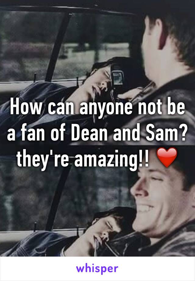 How can anyone not be a fan of Dean and Sam? they're amazing!! ❤️