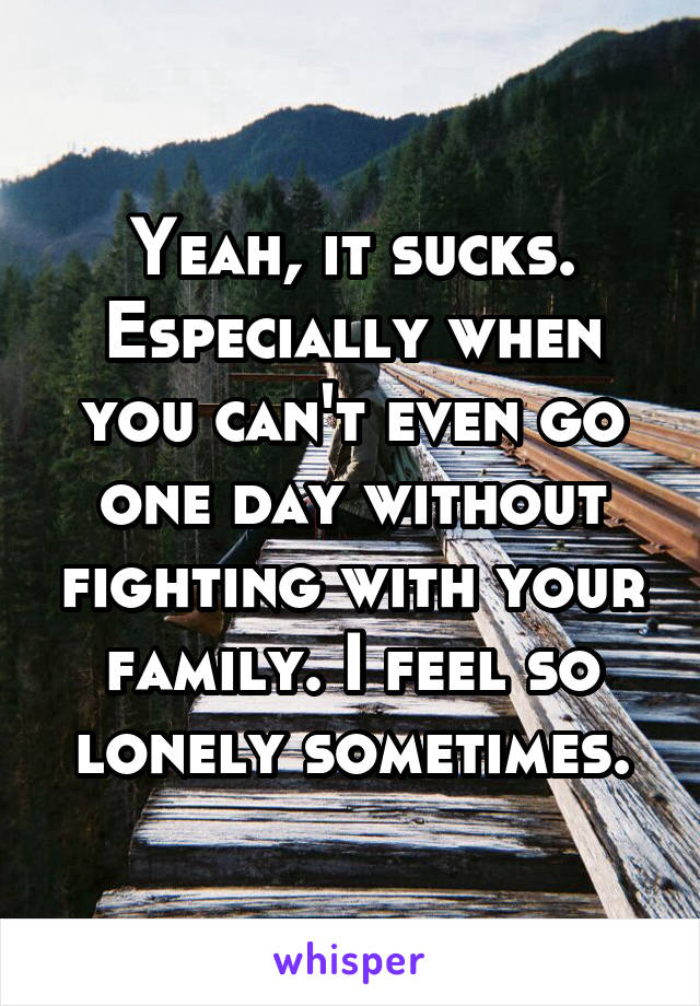 Yeah, it sucks. Especially when you can't even go one day without fighting with your family. I feel so lonely sometimes.