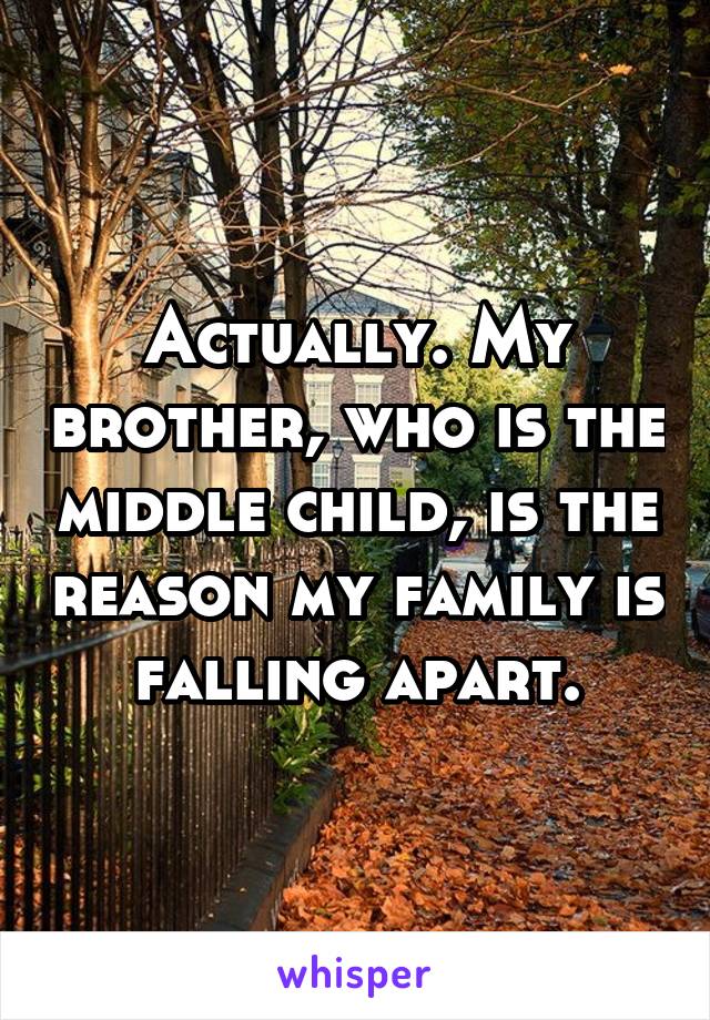 Actually. My brother, who is the middle child, is the reason my family is falling apart.