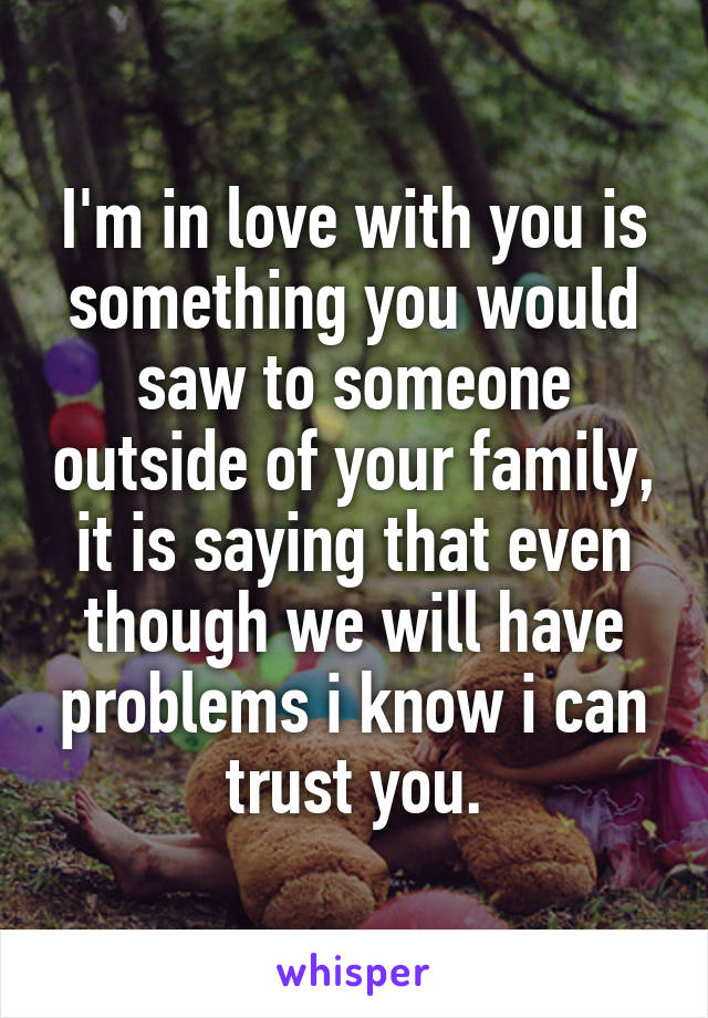 I'm in love with you is something you would saw to someone outside of your family, it is saying that even though we will have problems i know i can trust you.