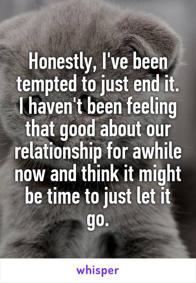 Honestly, I've been tempted to just end it. I haven't been feeling that good about our relationship for awhile now and think it might be time to just let it go.