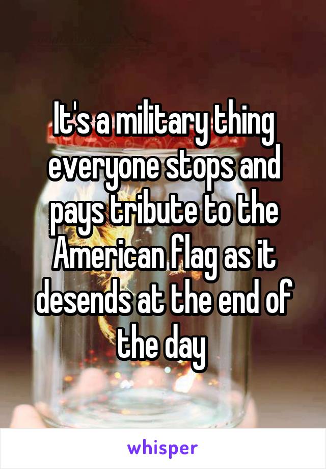 It's a military thing everyone stops and pays tribute to the American flag as it desends at the end of the day 