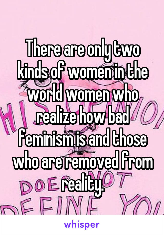 There are only two kinds of women in the world women who realize how bad feminism is and those who are removed from reality.