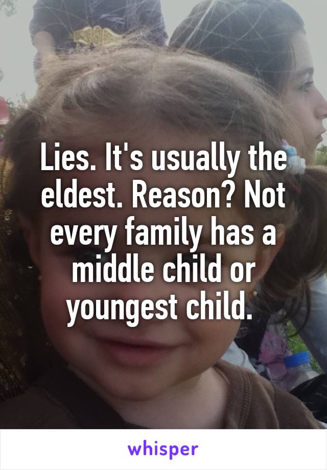 Lies. It's usually the eldest. Reason? Not every family has a middle child or youngest child. 