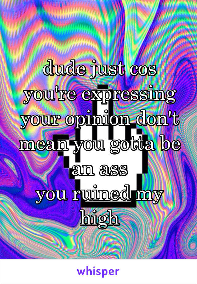 dude just cos you're expressing your opinion don't mean you gotta be an ass
you ruined my high