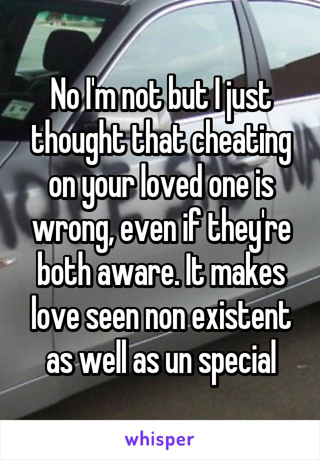 No I'm not but I just thought that cheating on your loved one is wrong, even if they're both aware. It makes love seen non existent as well as un special