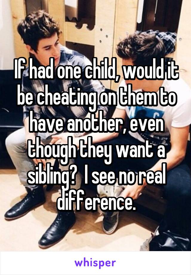 If had one child, would it be cheating on them to have another, even though they want a sibling?  I see no real difference.