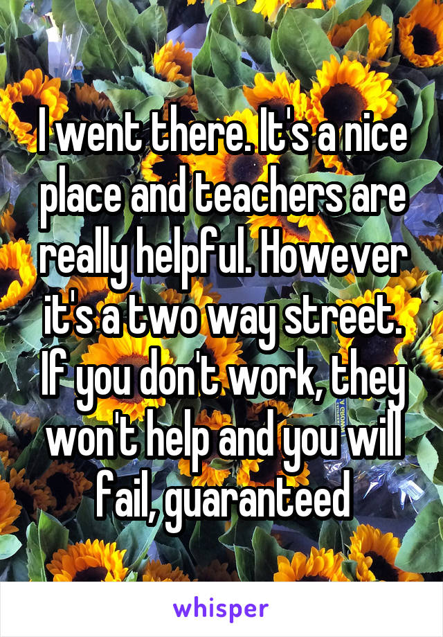 I went there. It's a nice place and teachers are really helpful. However it's a two way street. If you don't work, they won't help and you will fail, guaranteed