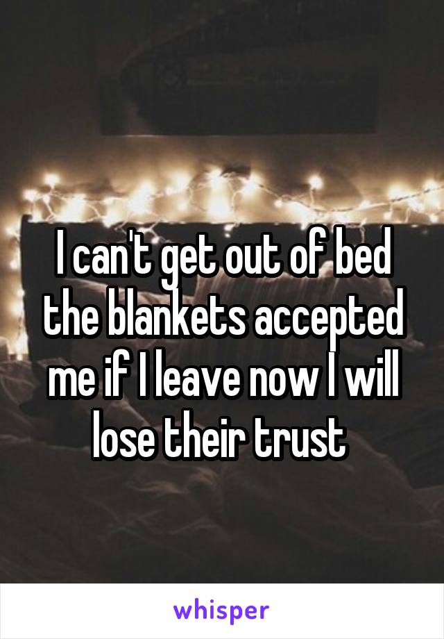 
I can't get out of bed the blankets accepted me if I leave now I will lose their trust 