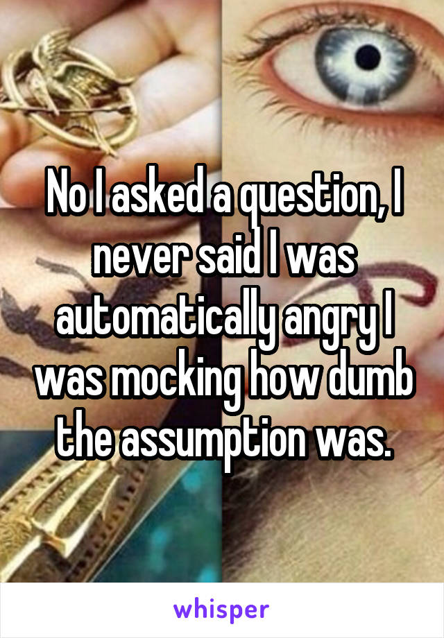 No I asked a question, I never said I was automatically angry I was mocking how dumb the assumption was.