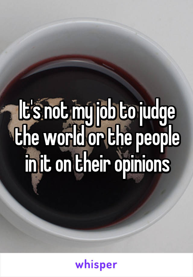 It's not my job to judge the world or the people in it on their opinions