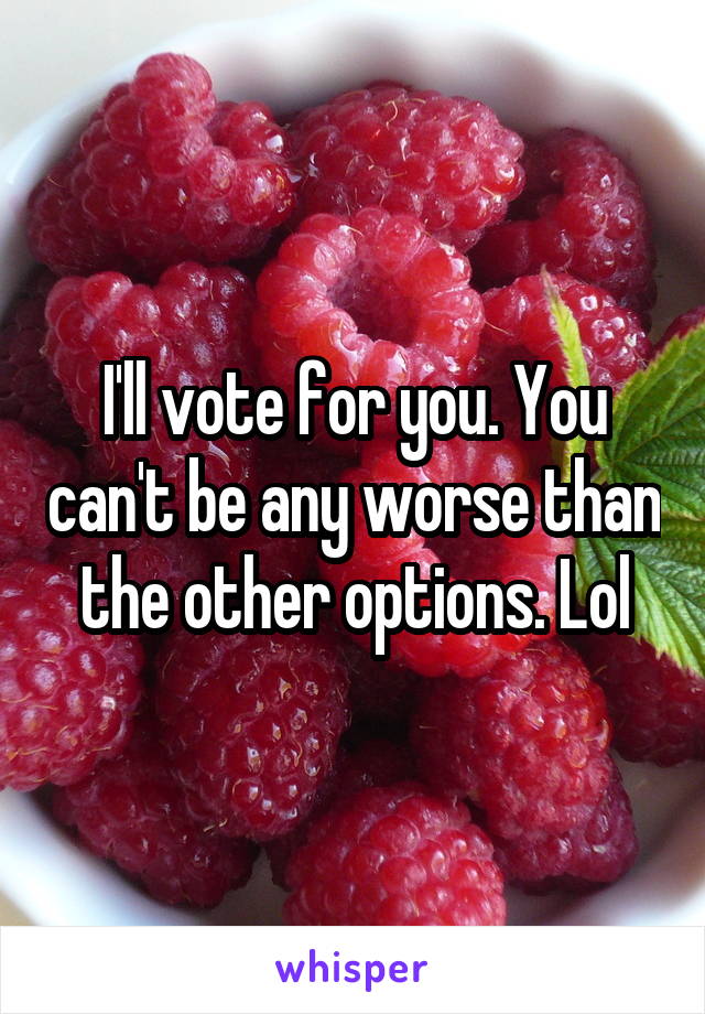 I'll vote for you. You can't be any worse than the other options. Lol