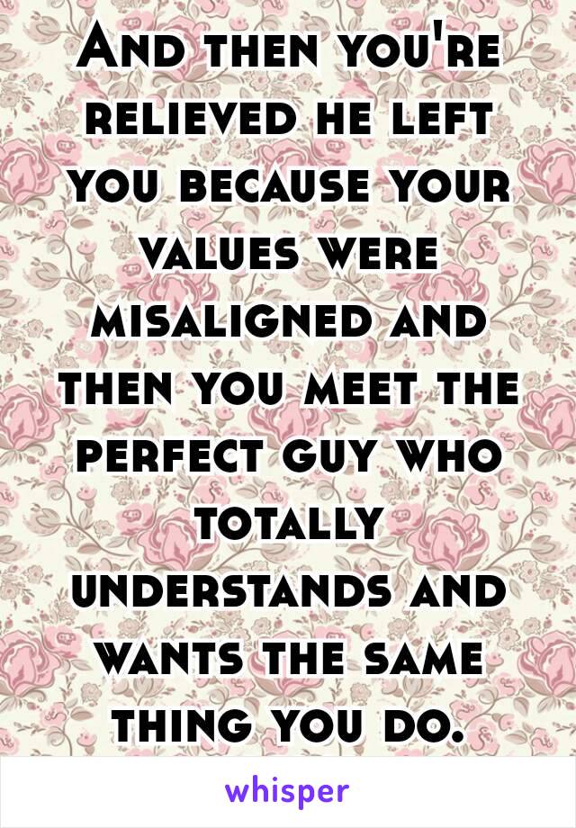 And then you're relieved he left you because your values were misaligned and then you meet the perfect guy who totally understands and wants the same thing you do. ♡♡♡