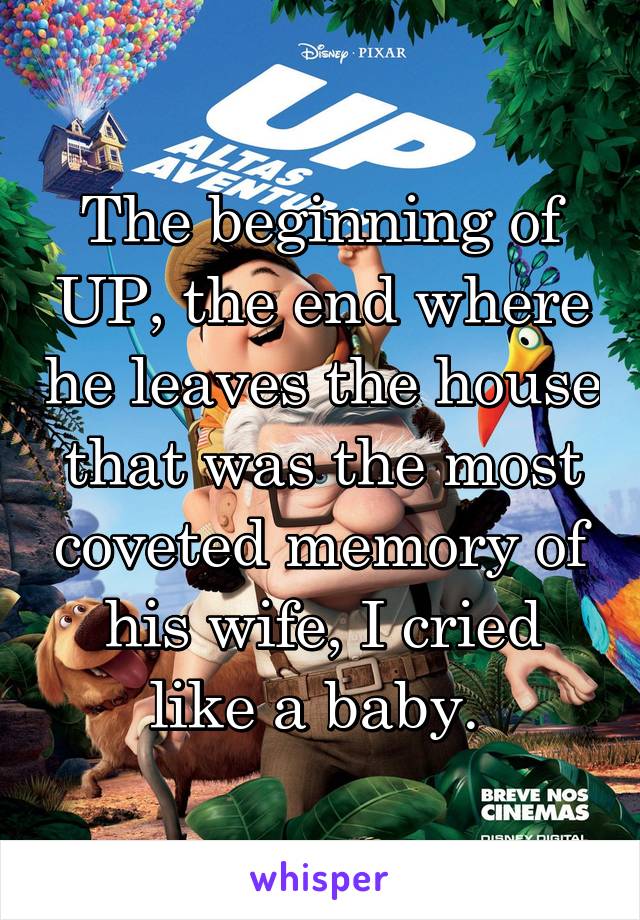 The beginning of UP, the end where he leaves the house that was the most coveted memory of his wife, I cried like a baby. 