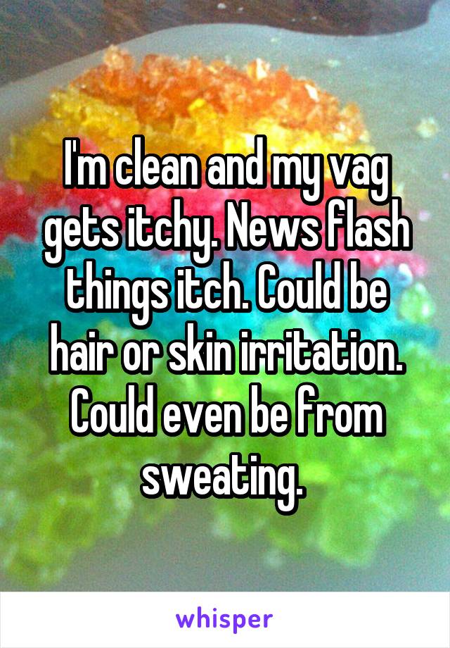 I'm clean and my vag gets itchy. News flash things itch. Could be hair or skin irritation. Could even be from sweating. 