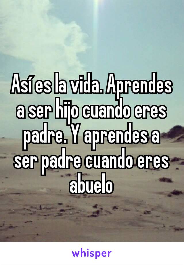 Así es la vida. Aprendes a ser hijo cuando eres padre. Y aprendes a ser  padre