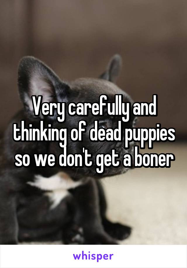 Very carefully and thinking of dead puppies so we don't get a boner