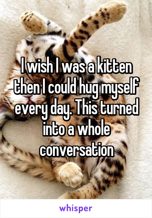 I wish I was a kitten then I could hug myself every day. This turned into a whole conversation