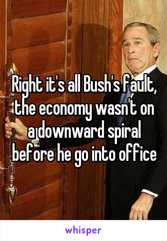 Right it's all Bush's fault, the economy wasn't on a downward spiral before he go into office