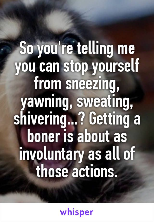 So you're telling me you can stop yourself from sneezing, yawning, sweating, shivering...? Getting a boner is about as involuntary as all of those actions.