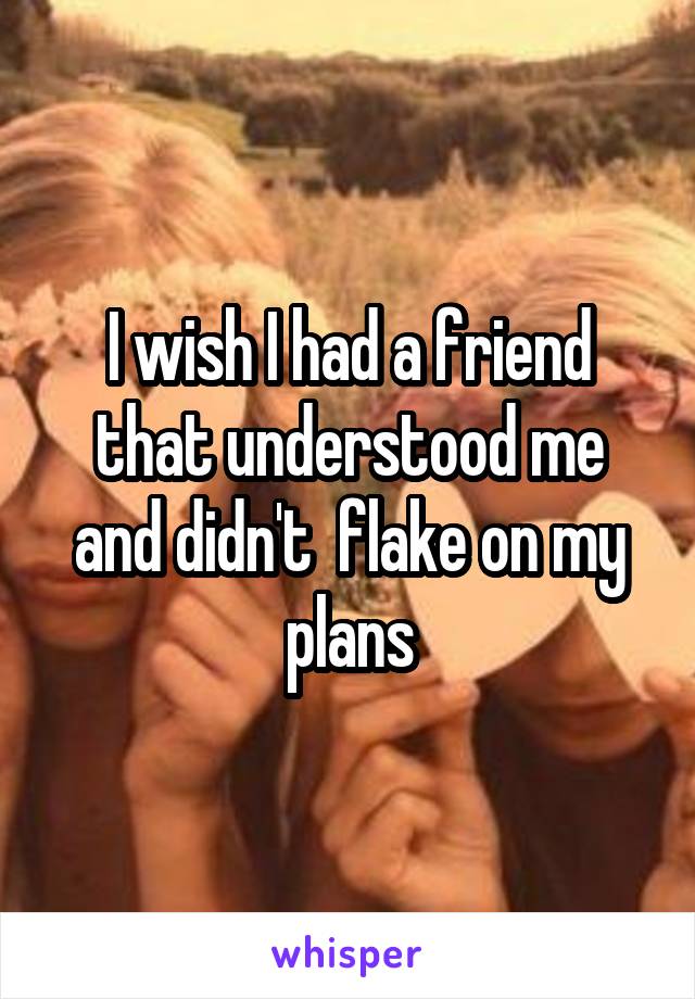 I wish I had a friend that understood me and didn't  flake on my plans