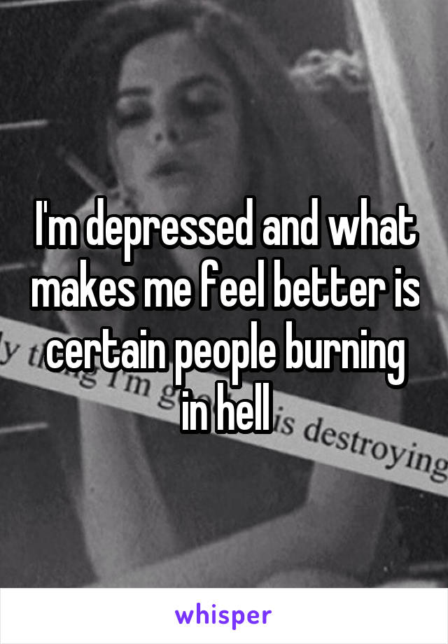 I'm depressed and what makes me feel better is certain people burning in hell