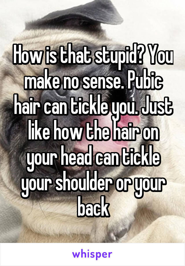 How is that stupid? You make no sense. Pubic hair can tickle you. Just like how the hair on your head can tickle your shoulder or your back