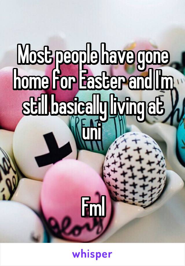 Most people have gone home for Easter and I'm still basically living at uni 


Fml