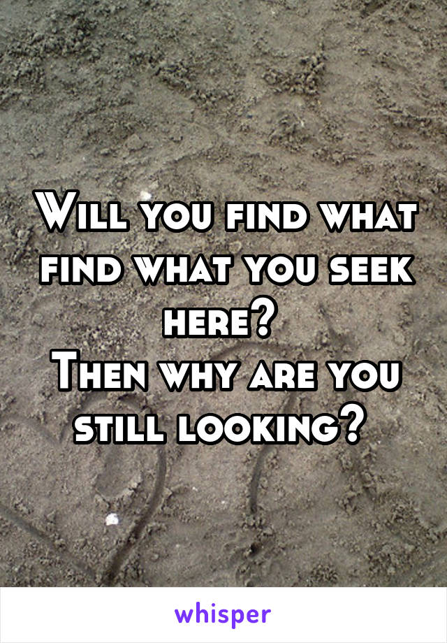 Will you find what find what you seek here? 
Then why are you still looking? 