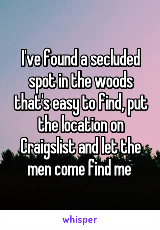 I've found a secluded spot in the woods that's easy to find, put the location on Craigslist and let the men come find me 