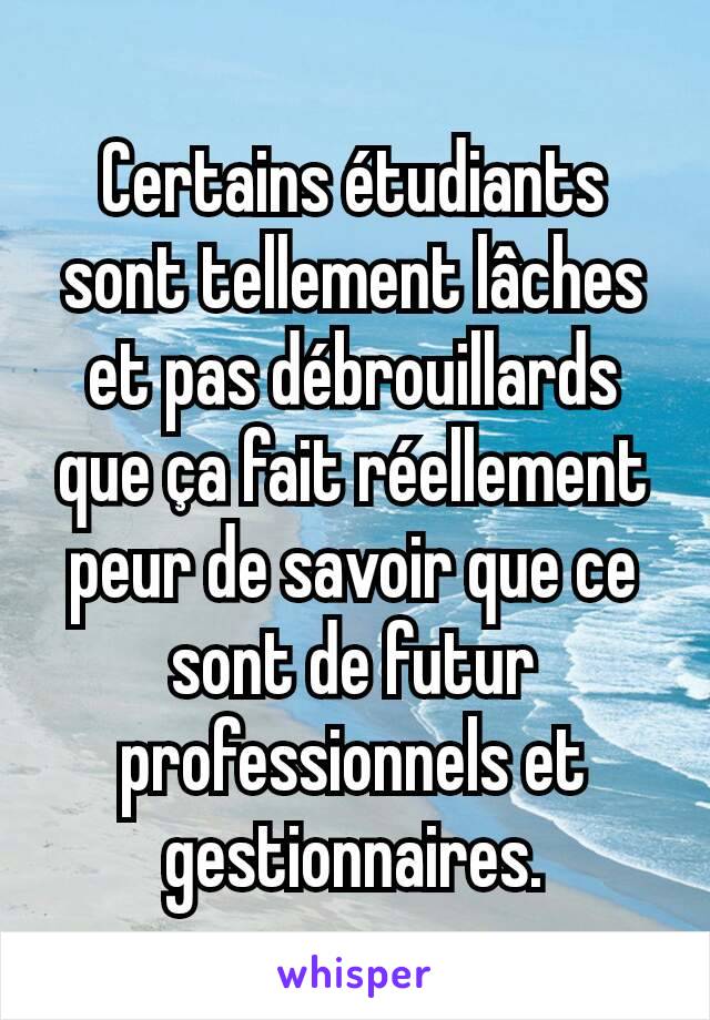 Certains étudiants sont tellement lâches et pas débrouillards que ça fait réellement peur de savoir que ce sont de futur professionnels et gestionnaires.