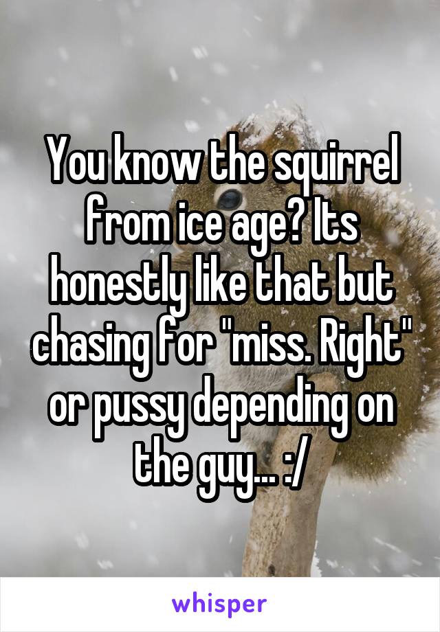 You know the squirrel from ice age? Its honestly like that but chasing for "miss. Right" or pussy depending on the guy... :/