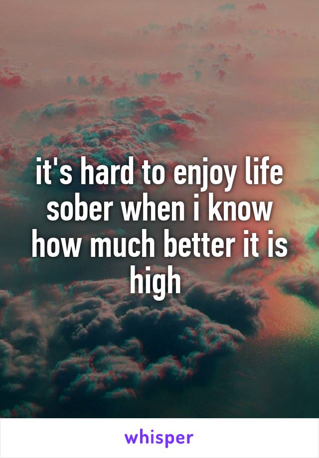 it's hard to enjoy life sober when i know how much better it is high 