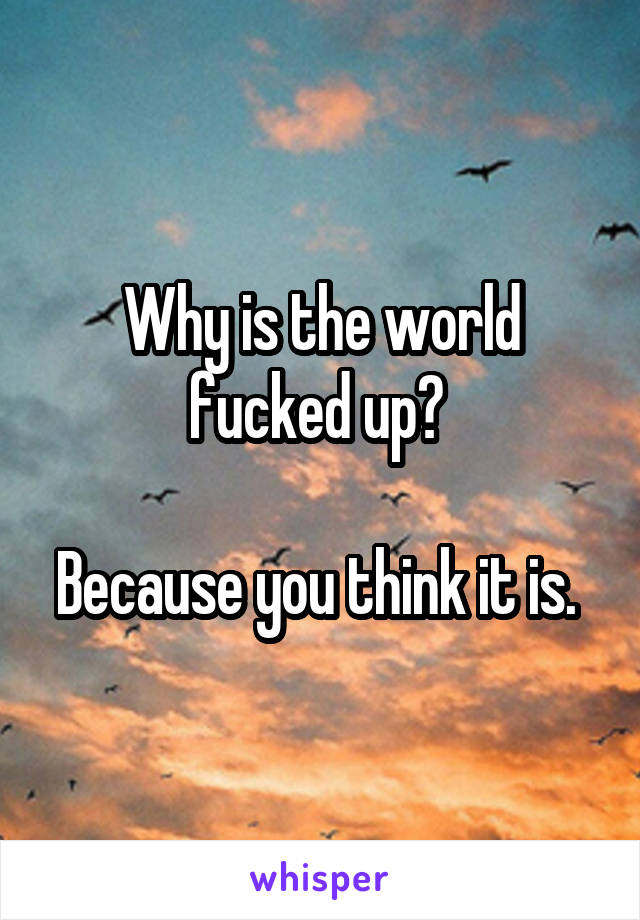 Why is the world fucked up? 

Because you think it is. 