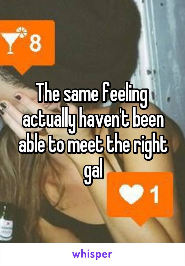 The same feeling  actually haven't been able to meet the right gal