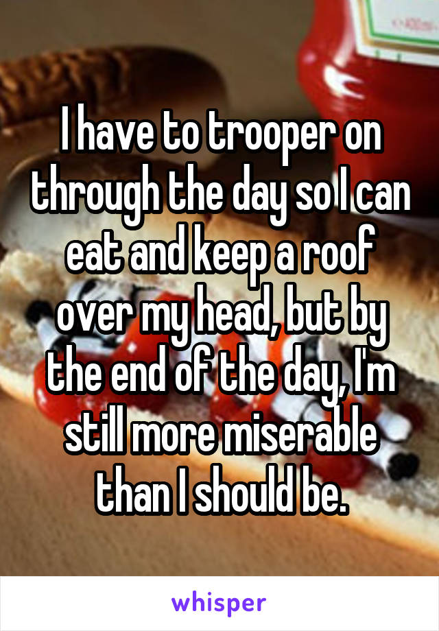 I have to trooper on through the day so I can eat and keep a roof over my head, but by the end of the day, I'm still more miserable than I should be.