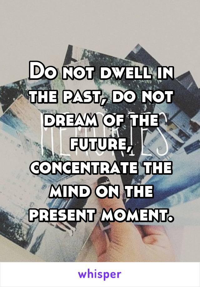 Do not dwell in the past, do not dream of the future, concentrate the mind on the present moment.