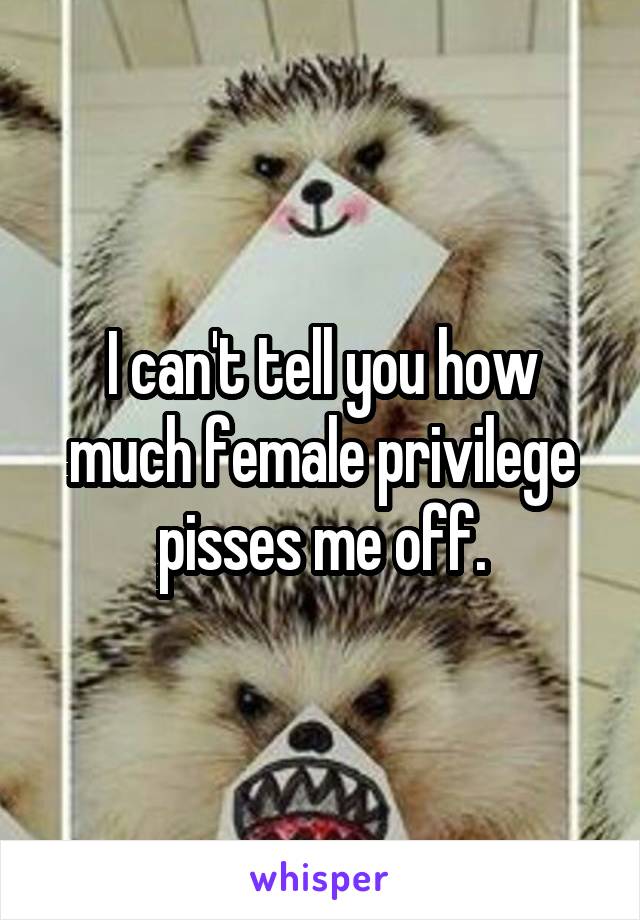 I can't tell you how much female privilege pisses me off.