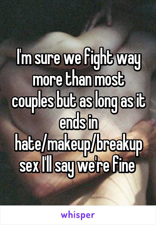 I'm sure we fight way more than most couples but as long as it ends in hate/makeup/breakup sex I'll say we're fine 