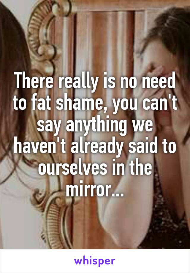 There really is no need to fat shame, you can't say anything we haven't already said to ourselves in the mirror...