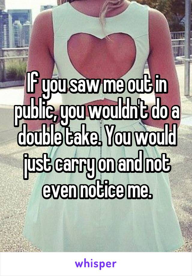 If you saw me out in public, you wouldn't do a double take. You would just carry on and not even notice me.