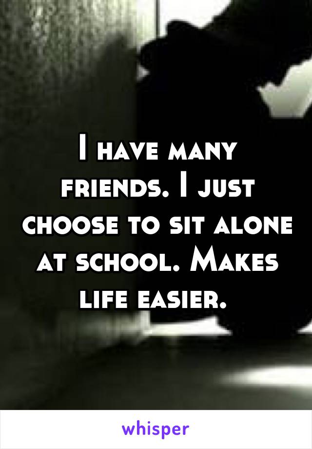 I have many friends. I just choose to sit alone at school. Makes life easier. 