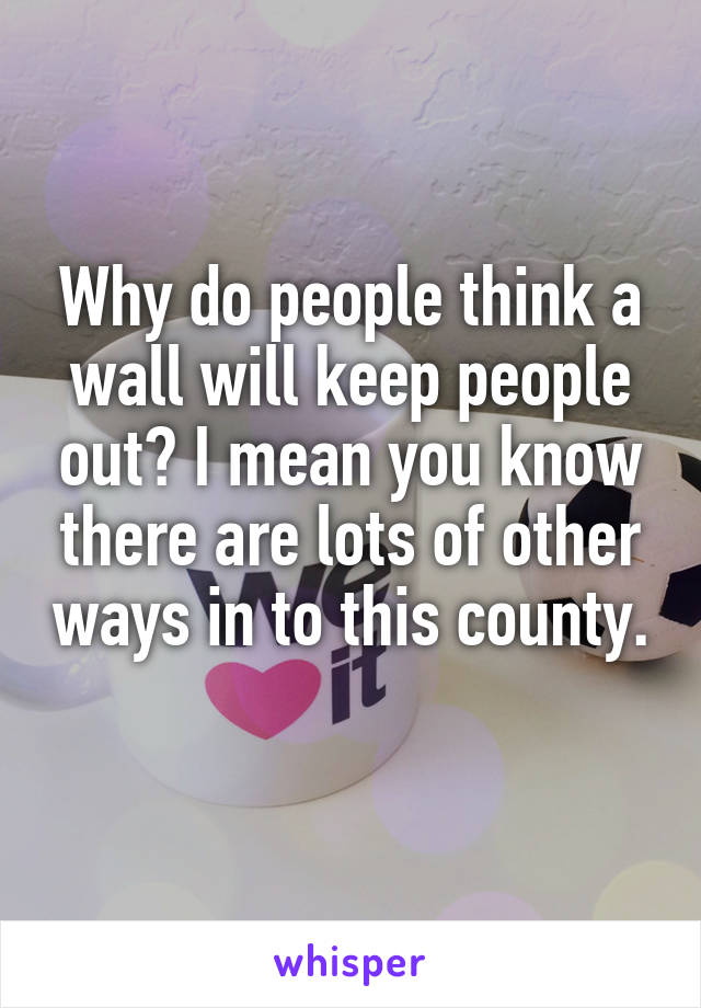 Why do people think a wall will keep people out? I mean you know there are lots of other ways in to this county. 