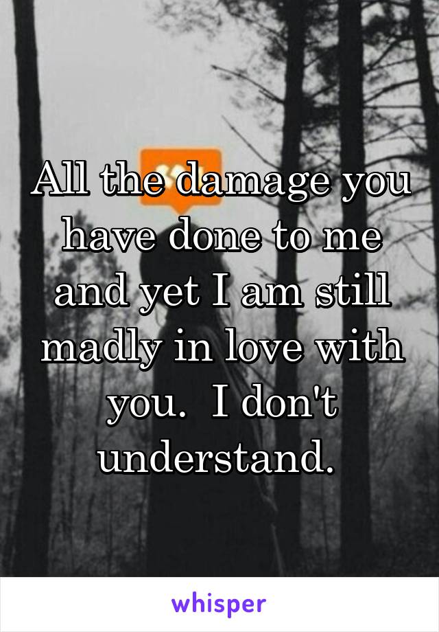 All the damage you have done to me and yet I am still madly in love with you.  I don't understand. 