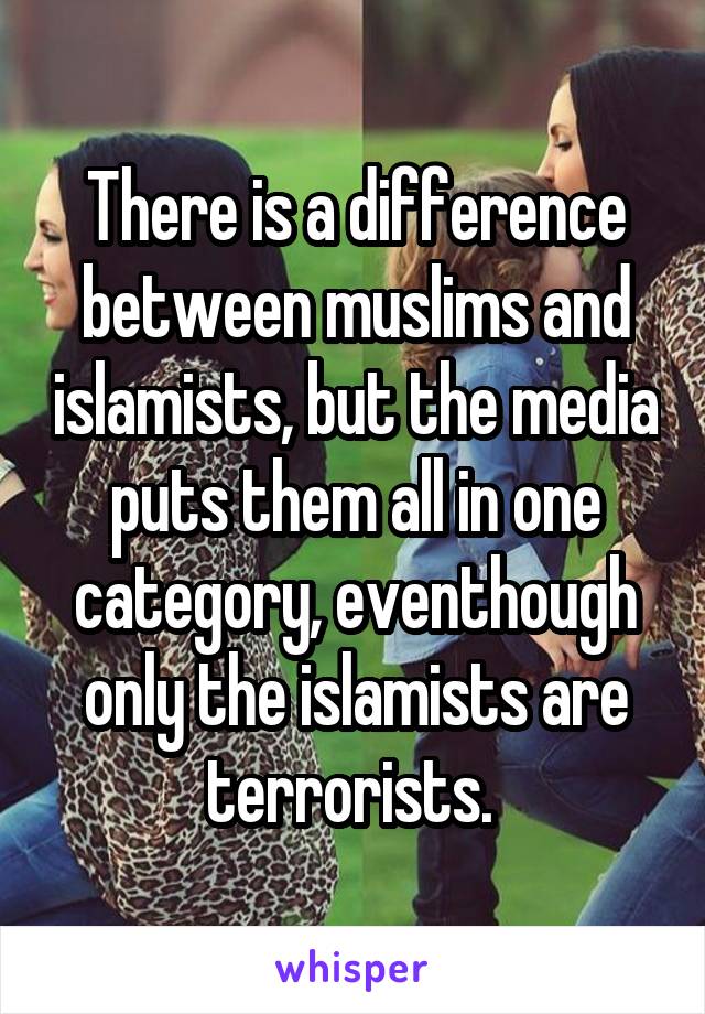 There is a difference between muslims and islamists, but the media puts them all in one category, eventhough only the islamists are terrorists. 