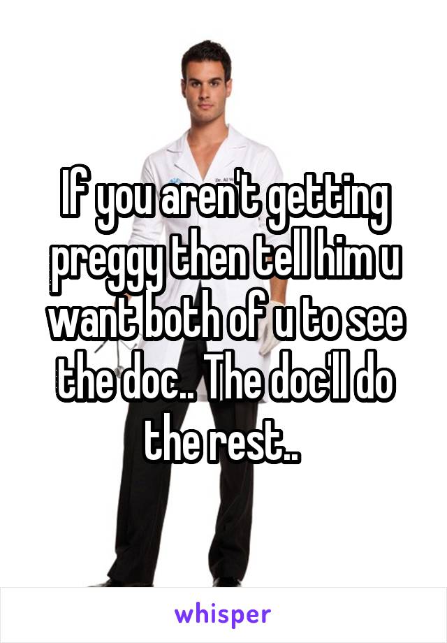 If you aren't getting preggy then tell him u want both of u to see the doc.. The doc'll do the rest.. 