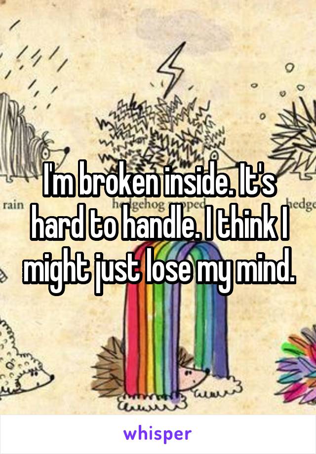 I'm broken inside. It's hard to handle. I think I might just lose my mind.