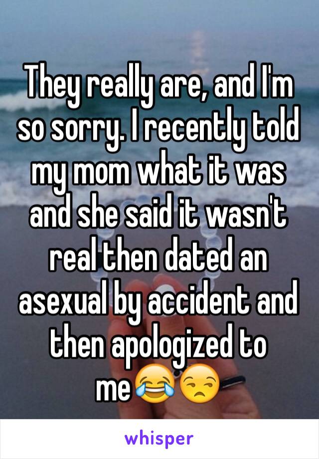 They really are, and I'm so sorry. I recently told my mom what it was and she said it wasn't real then dated an asexual by accident and then apologized to me😂😒