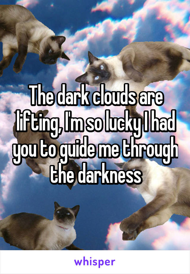 The dark clouds are lifting, I'm so lucky I had you to guide me through the darkness